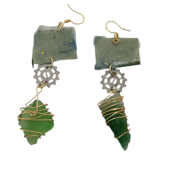 14K Gold PORTUGAL 1953-56 EQUESTRIAN SEAL OF KING DINIZ  StampSea Glass Earrings - Picture 4 of 4